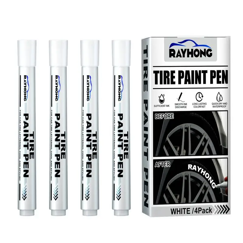 

Tire Paint Marker Pen 4 Pieces White Marker Pens White Tyre Marker For Car Tires Rubber Metal Water Based Ink Car Decoration