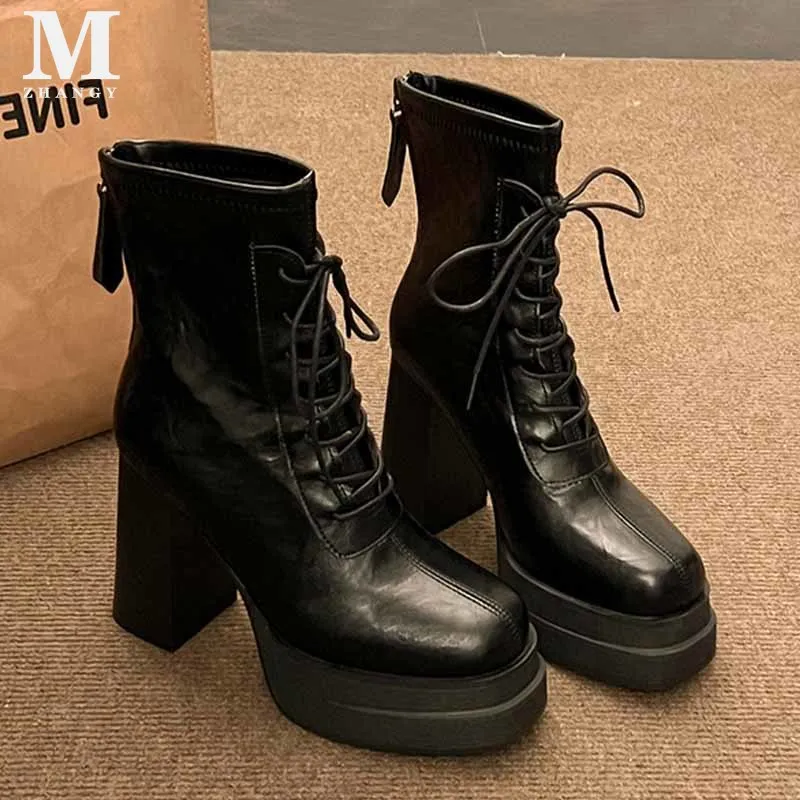 Женские ботильоны на высоком каблуке модные дизайнерские кожаные ботинки