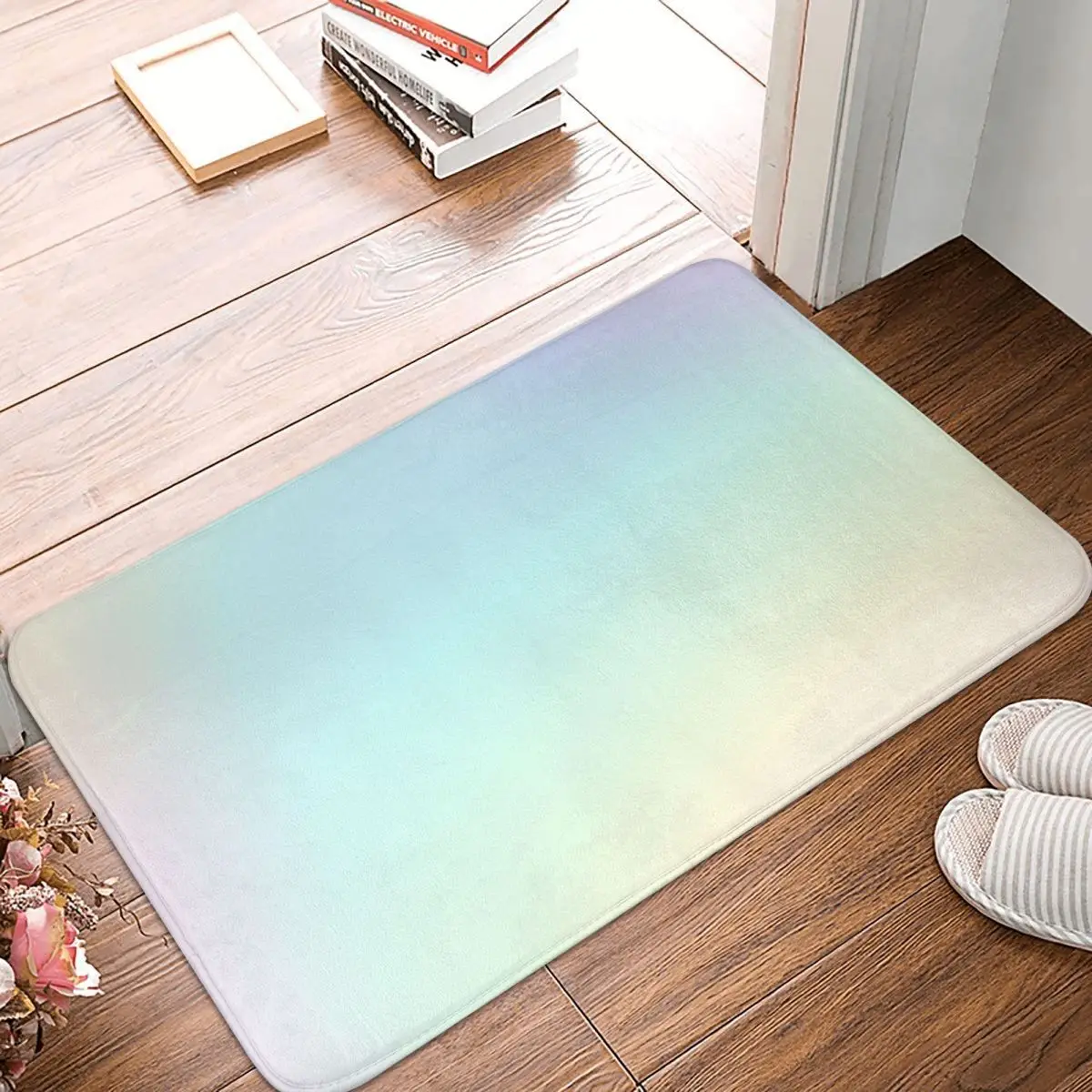 

Bedroom Mat Pale Pastel Rainbow Gradient Design Doormat Living Room Carpet Outdoor Rug Home Decor