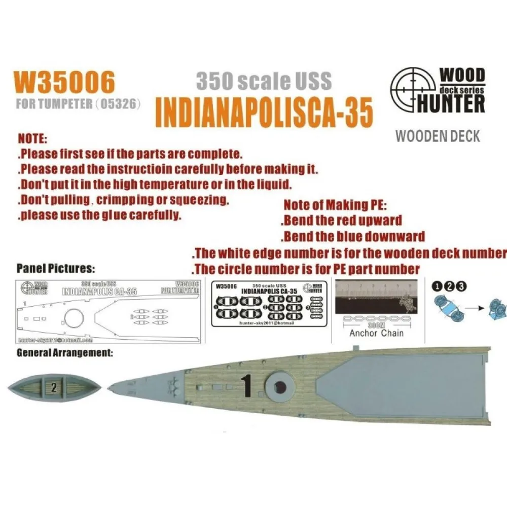 Hunter W35006 1/350 Wood Deck USS INDIANAPOLIS CA-35 FOR TRUMPETER 05326 | Model Building Kits