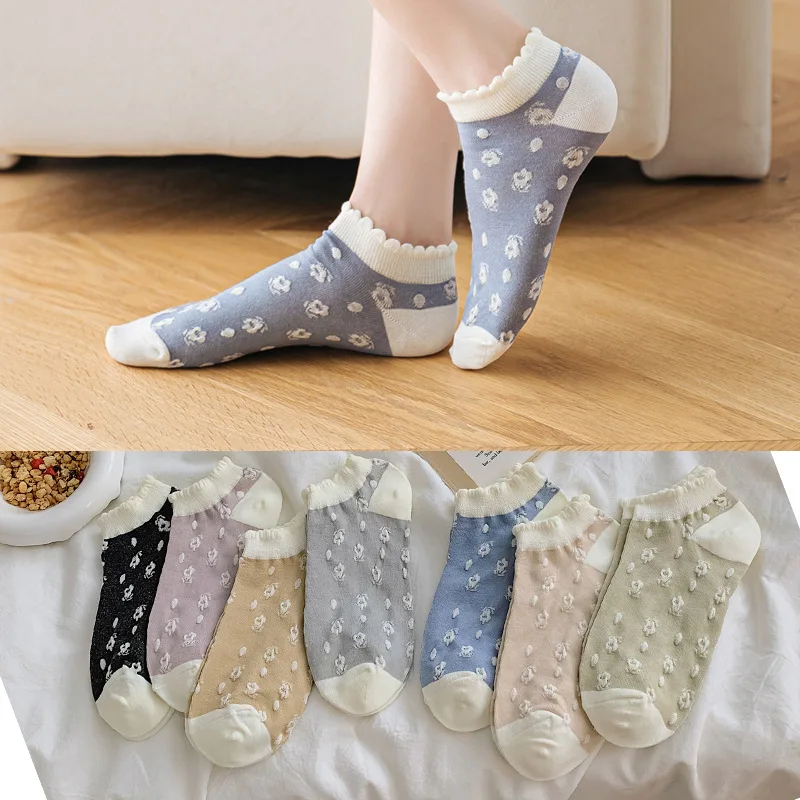 10 pieces = 5 pairs New Spring And Summer Women slipper Socks Small Floral Dark Pattern Leisure Women Socks women