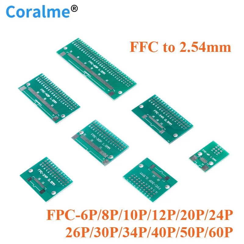 

10pcs FPC Flat Cable to 2.54mm Transfer Plate DIP Adapter Board DIY 0.5mm 1mm Spacing Pitch Connector 6P/8P/10P/20P/40P/50P/60P