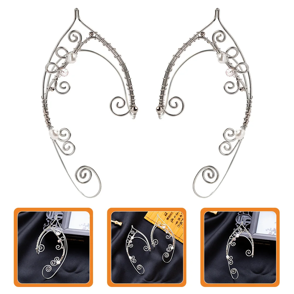 Жемчужные висячие серьги Серебряные манжеты Эльф и зажимы Темпераментные