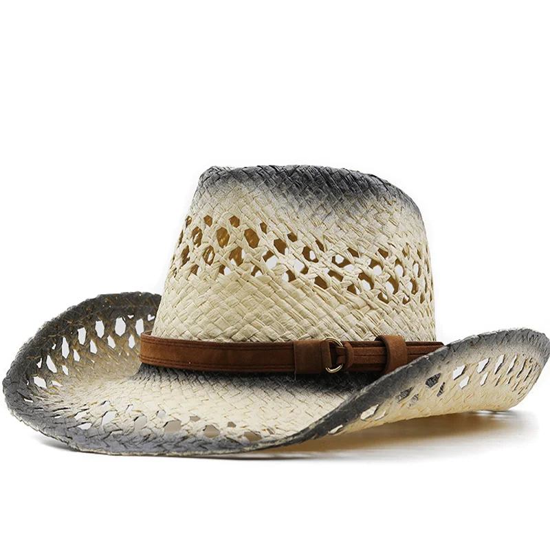 cool Summer New fashion Women's west cowboy Straw Hat Panamas UV Protection Sun Visor Seaside Beach Hat Tide Summer Hats