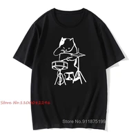the musician cat playing drums t shirt funny vintages for men male drummer cat lover cool cotton t shirt hip hop tshirt