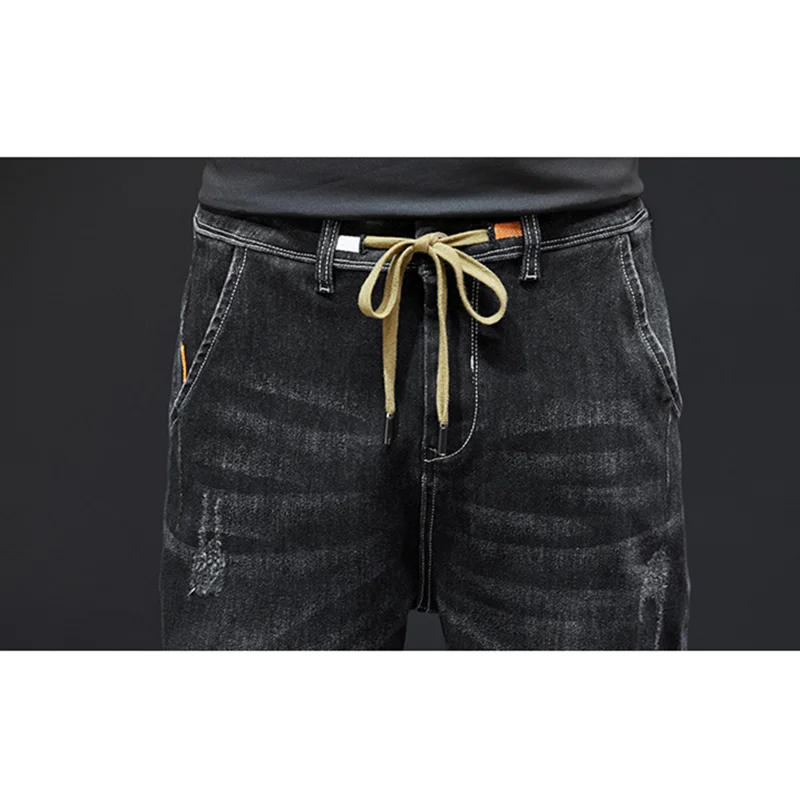 Men Clothing Autumn and Winter New Straight Loose Cylinder Jeans Vintage Elastic Force Comfortable Black Harun Trousers Women