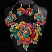 luxury crystal jewelry sets flower design necklace sets bridal wedding jewellery women party necklace earring