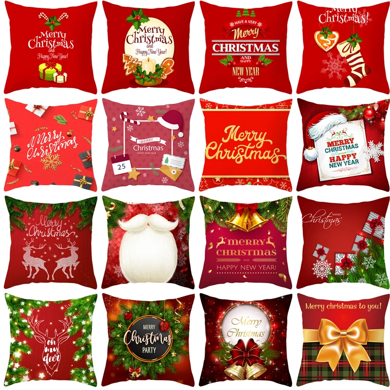 

2022 Merry Christmas Cushion Cover for Sofa Car Home Decoration Pillow Case 100% Polyester Holiday Pillow Covers Drop Shipping
