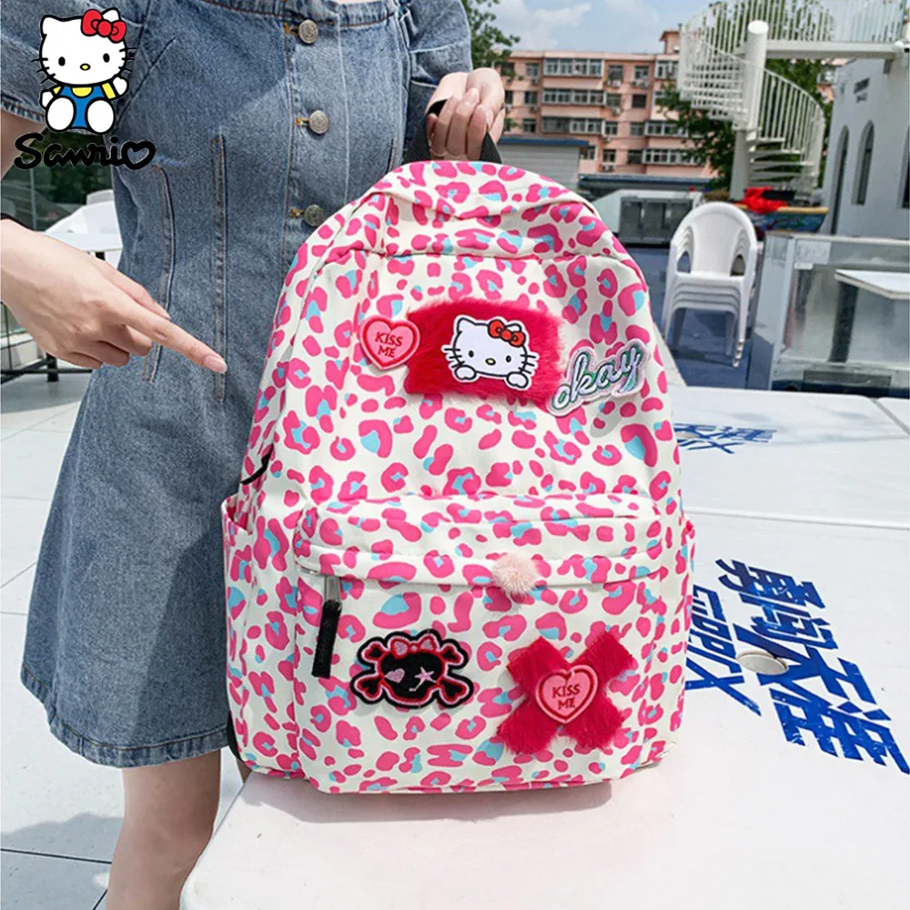 Kawaii Hello Kitty Bag Canvas Backpack Cute Cartoon Printed Shoulder Bag Y2k High Capacity School Bag Travel Sanrio Handbag Gift