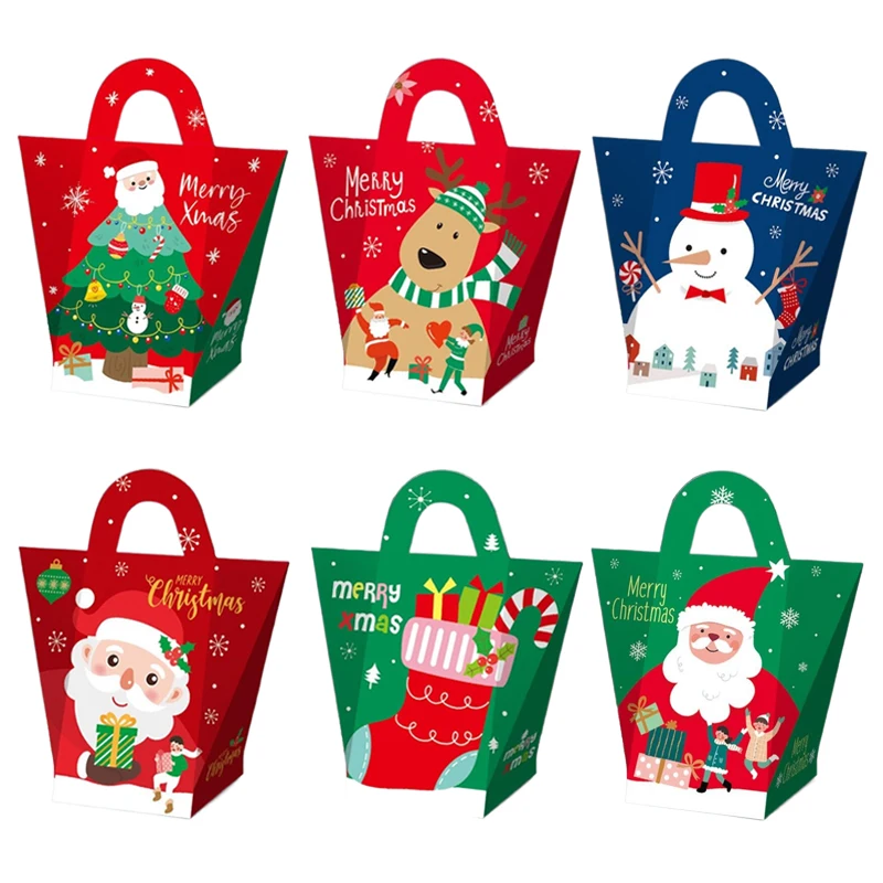 

10pcs Christmas Candy Cookie Gift Bag With The Handle Santa Claus Christmas Gift Packaging Box Xmas Navidad New Year Party Decor