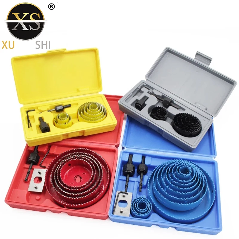 

19-127Mm Hole Cutter Hole Saw Hout Metaal Boren Power Tool Core Boor Opspandoorns Bits Diy Houtbewerking Snijden set Kit Blauw