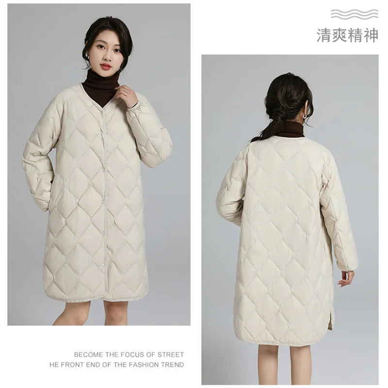 Зимняя ромбовидная сетчатая куртка большого размера с V-образным вырезом женское