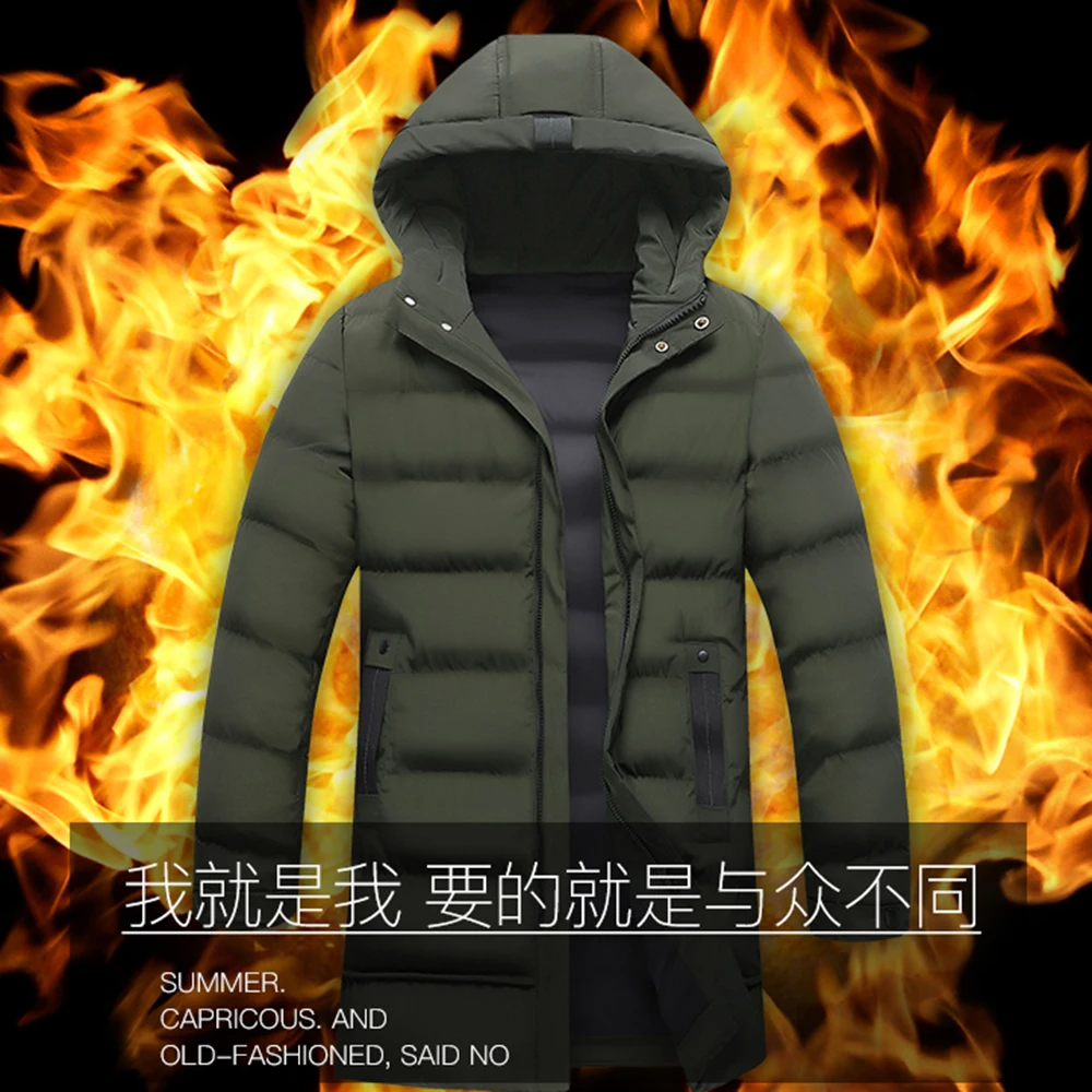 Men's winter sports cotton feather plus velvet thickening and warm new trendy cotton coat mid-length cotton jacket