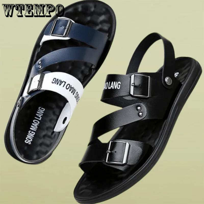 

WTEMPO Men Leather Sandals Summer Outdoor Leisure Non-Slip Beach Luxury Shoes Slippers Men's Sandals Wholesale Dropshipping