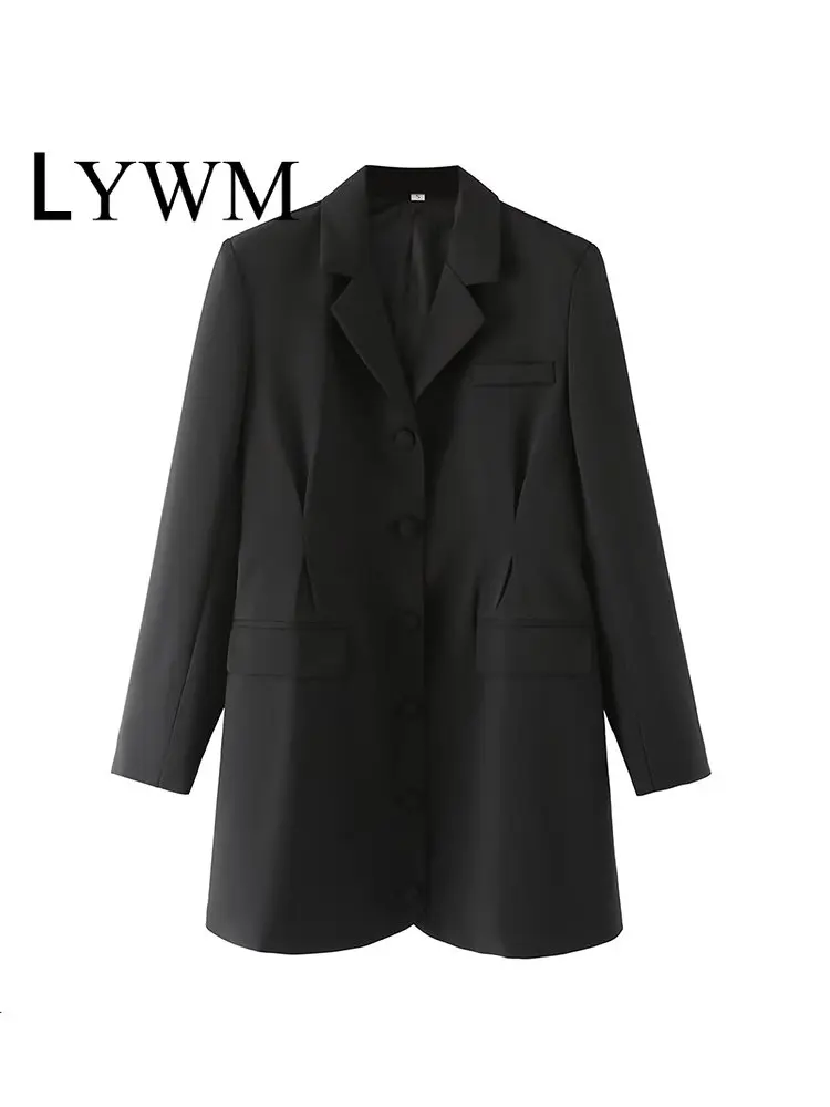 

LYWM Women Fashion Solid Mini Blazer Dress Vintage Notched Neck Long Sleeves Single-Breasted Female Chic Lady Short Dresses
