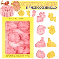 6pcsset christmas series cartoon frosting cookie cutters plastic mold pressable biscuit press mould stamp baking pastry tools