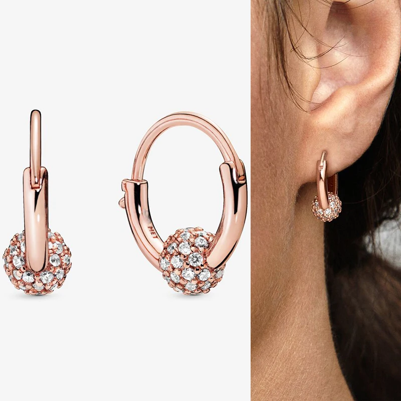 

Authentic 925 Sterling Silver New Rose Gold Close Set Beaded Pan Earrings Suitable For Women's Wedding Gift Diy Jewelry