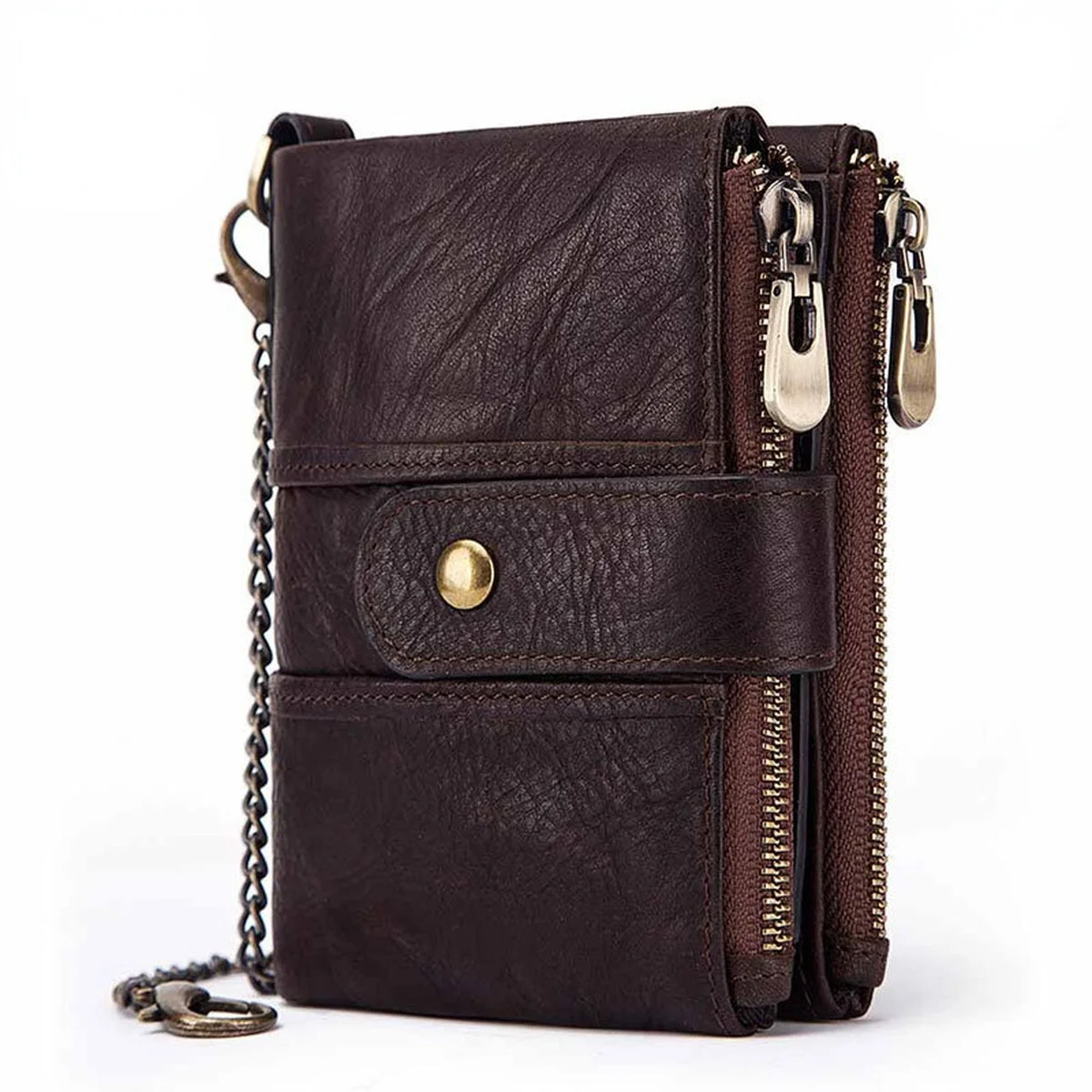 RFID Swiping Wallet Genuine Leather Bag Multifunctional Buckle Zipper Vintage Crazy Horse Leather Men's Bag Leisure Coin Purse