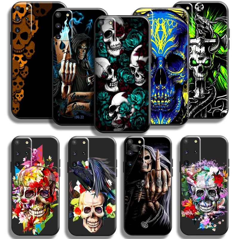 

Death Skull Flower Phone Case For Samsung Galaxy S22 S21 S20 Plus Ultra S21 S20 FE 5G TPU Liquid Silicon Black Back Shell Soft