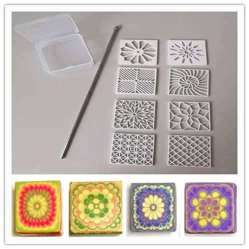 

5.9cm square acrylic pull through Kaleidoscope soap shapers tools 8 pcs per set with rod