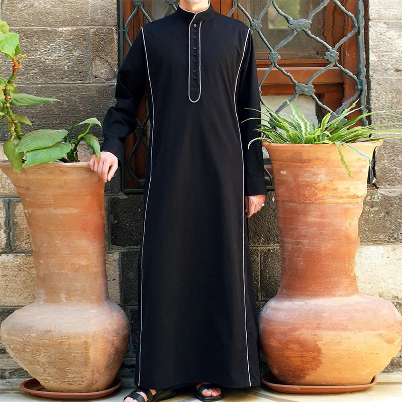 Muslim Fashion Arabian Middle East Men Solid Color Button Men's Robe House Robe for Men Abaya Saudi Arabia Pakistan Abaya Thoub