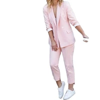 pink vintage notched lapel lady suits for weddings fashion womens business blazer female office trouser tuxedojacketpant