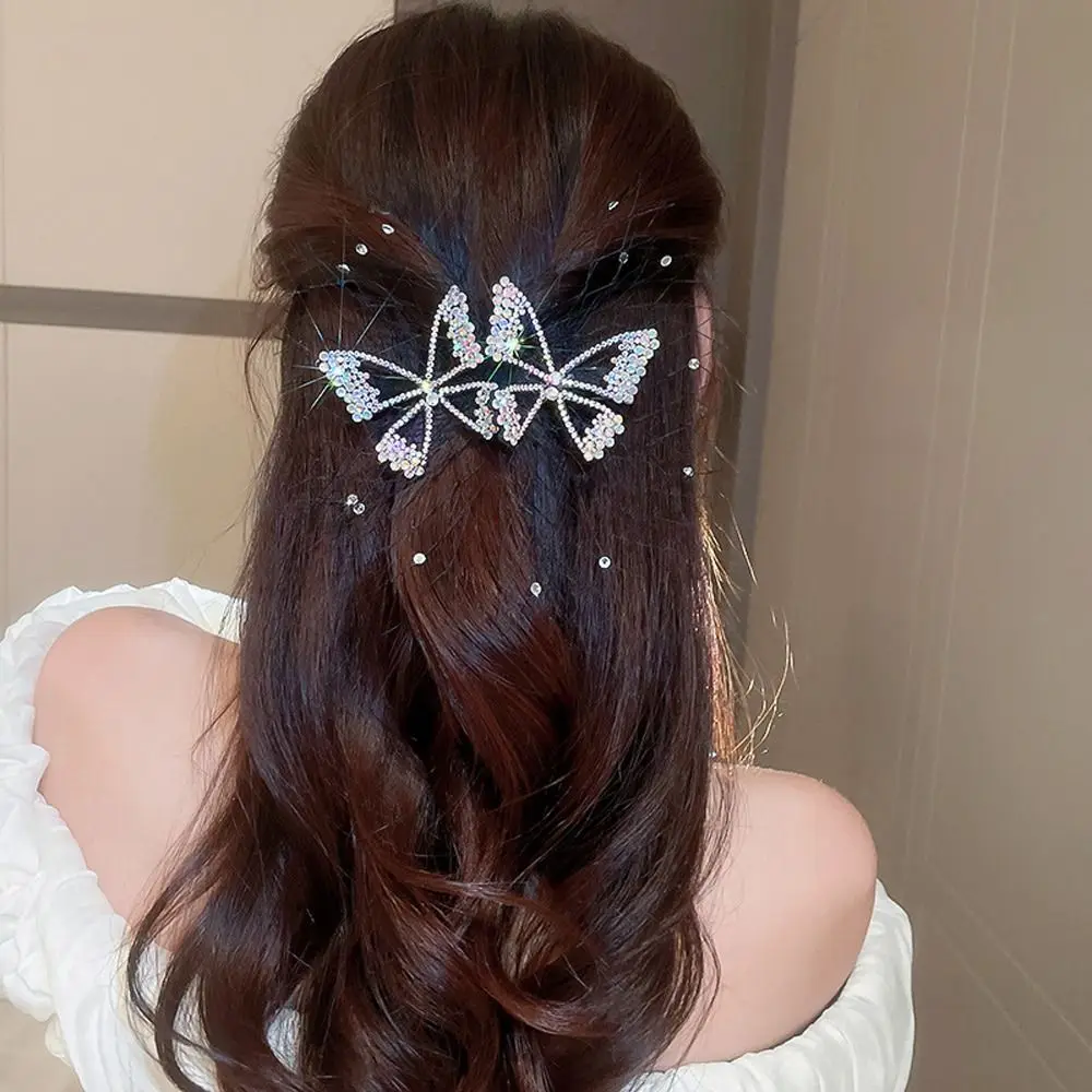 

Свадебный головной убор для невесты с цирконом для девочек, элегантные весенние зажимы, женские заколки для волос, корейские заколки, заколки для волос с кристаллами и бабочками