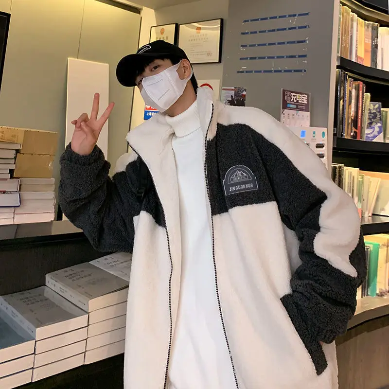 Lamb Wool Coat Men's Autumn And Winter 2022 New Trend Plus Velvet Thick Loose Cotton Coat winter coat