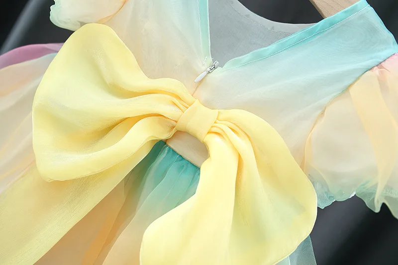 Детское платье для девочек летние наряды малышей многоцветные сетчатые платья