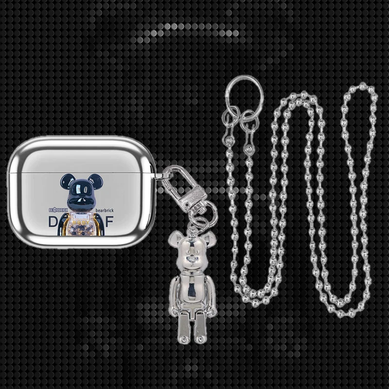 

3D Модный черный чехол с медведем для Airpods 1 2 3 Pro, беспроводной Bluetooth-наушник, креативный чехол с гальваническим покрытием и подвеской