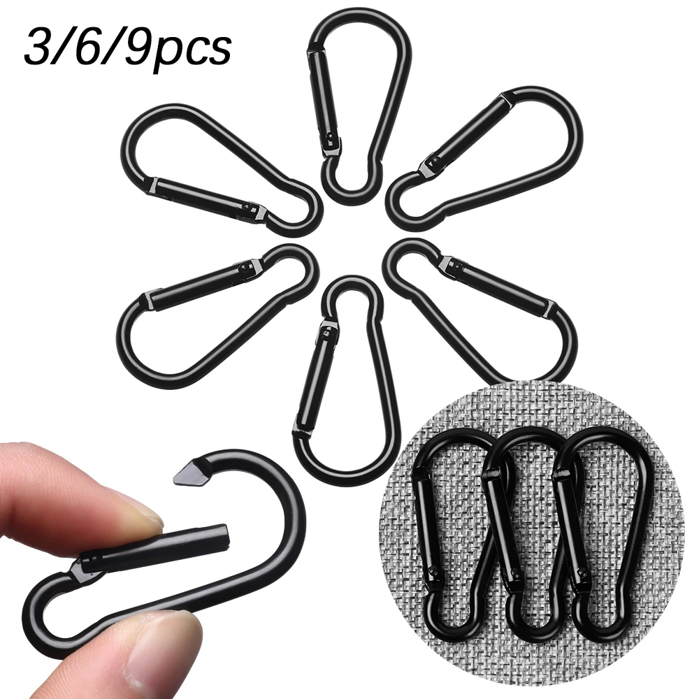 

3/6/9pcs Aluminum Alloy Outdoor Black Packback Buckles D Carabiner Water Bottle Hooks Keychain Snap Clip