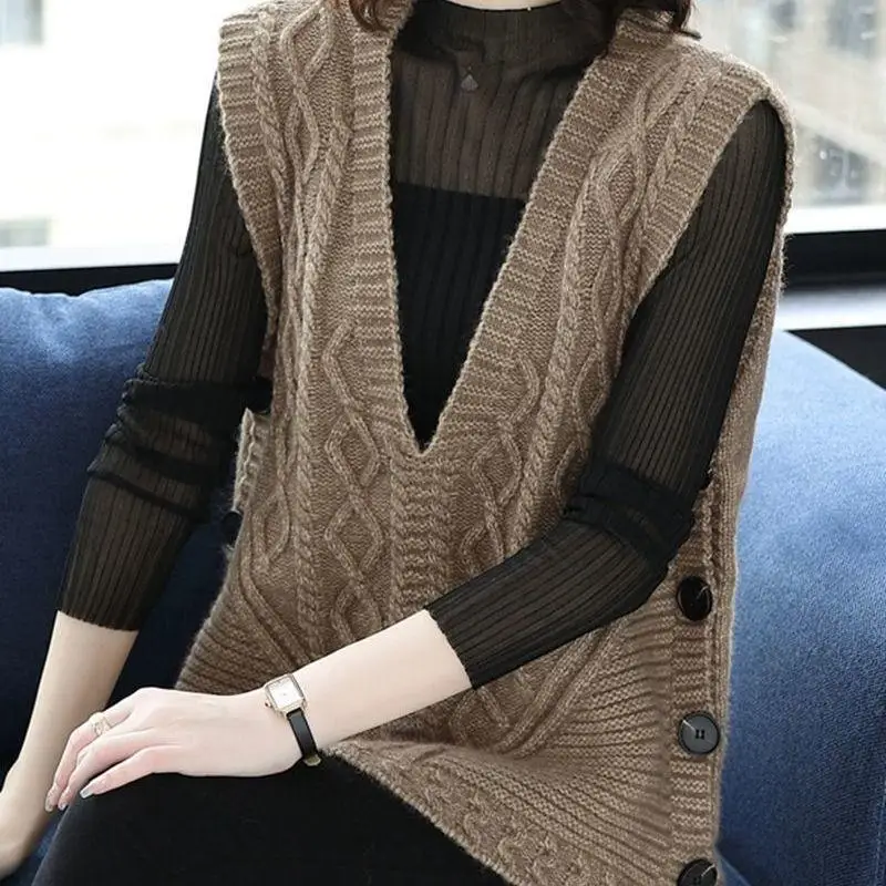 Вязаный жилет без рукавов женский осенне-зимний свитер осенний модный шерстяной