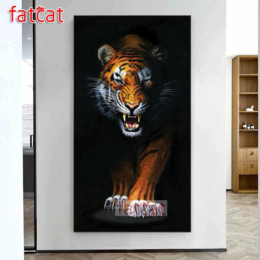 

Алмазная живопись FATCAT Свирепый тигр, полноразмерная Круглая Мозаика 5D «сделай сам», наборы для вышивки дикими искусствами AE3629