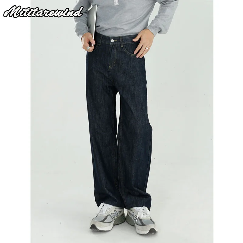 

Men's Straight Black Korean Style Simplicity Jeans Solid Wide Leg Versatile Male Pants Art High Street Y2k Conveniet Spring
