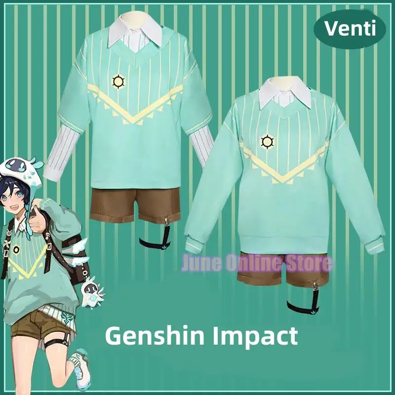 

Anime Game Genshin Impact Barbatos Venti Cosplay Costume Wig Daily Derived Casual Wear Man Woman Autumn Stripe Sweater Suit