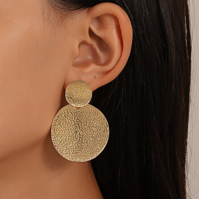 

Vintage Gold Silver Color Earrings For Women Fashion Personality Large Round Exaggerated Geometric Stud Earrings