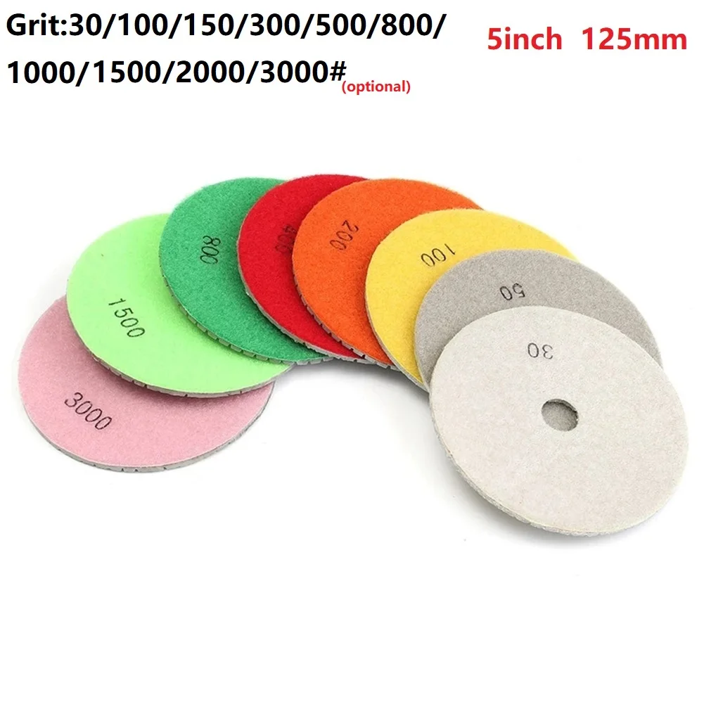

5 Inch 125mm Dry/wet Diamond Polishing Pads Flexible Grinding Discs For Granite 30/100/150/300/500/800/1000/1500/2000/3000 Grit