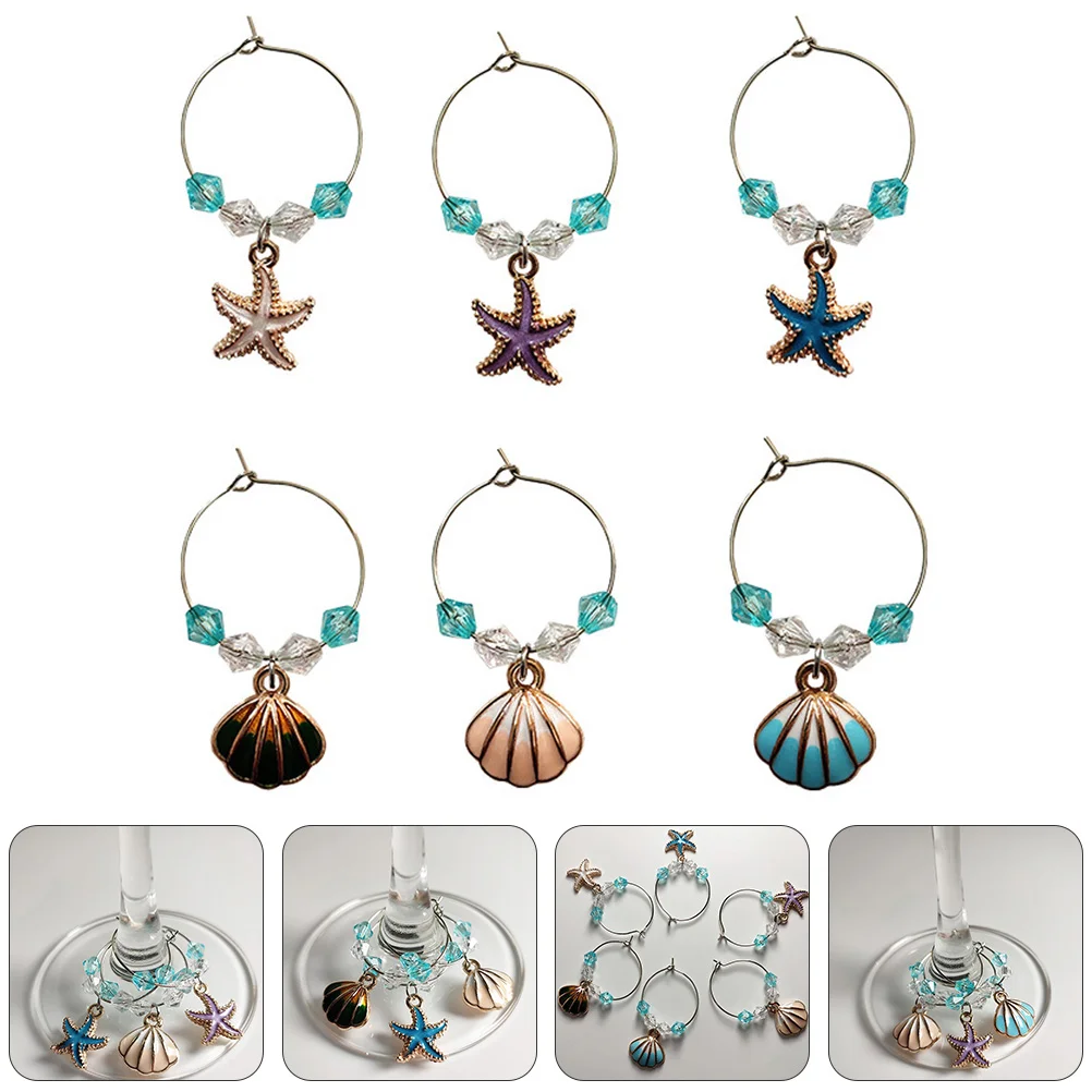 

6Pcs Charm Rings Charms Beach Glass Charms Drinking Glass Charms Markers Goblet Charms Beach Theme Party Supplies