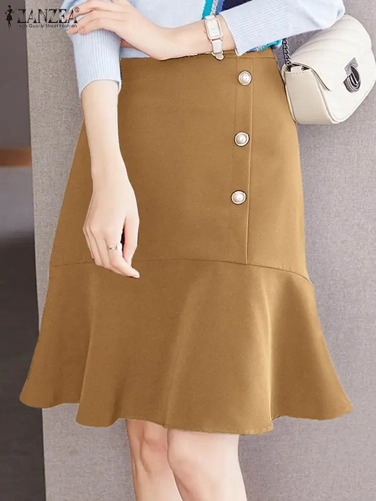 

Мини-юбка ZANZEA женская с оборками на подоле, Элегантная короткая модная Однотонная юбка-годе, офисная одежда с завышенной талией, лето 2023