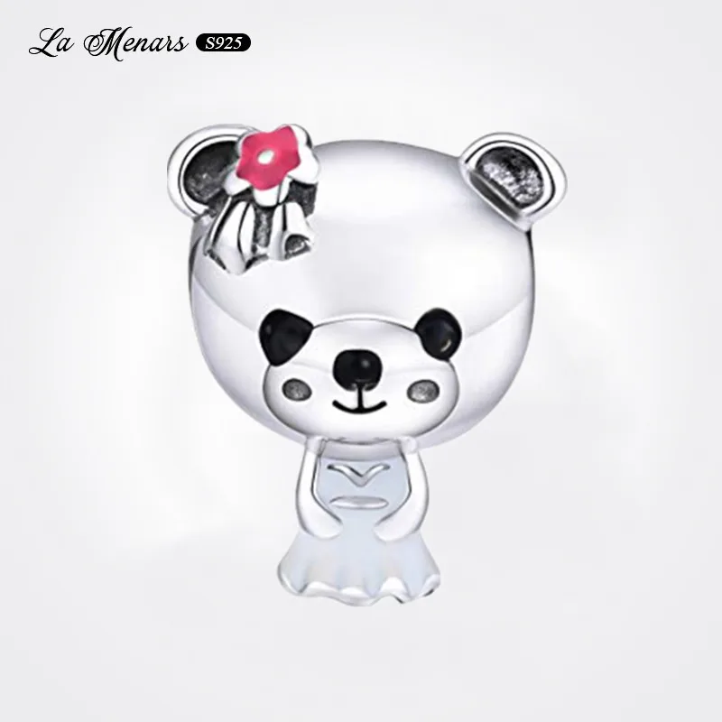 

Genuine 925 Sterling Silver Wedding Bride Bear Bead Fit Original Pandora Charm Bracelet For Women DIY Fine Jewellery Making