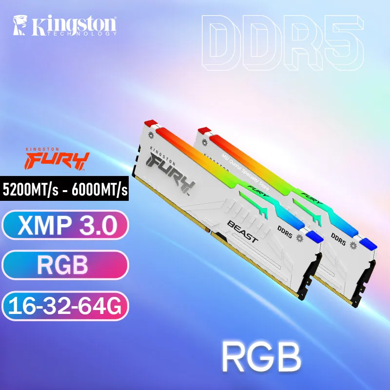 

Kingston Memory DDR5 Beats Fury 16G 32G 64G Desktop RAM Gaming RGB DDR5 6000MHz 288pin XMP3.0 Intel 12th 13th Z790 X670 B650