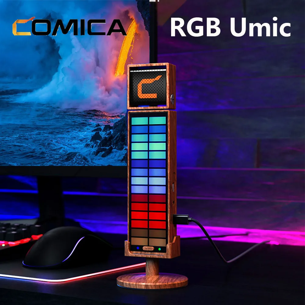 Comica RGB Umic Condenser Microphone With Gain Control USB Rechargable Professional Mic for YouTube Gaming Streaming Laptop