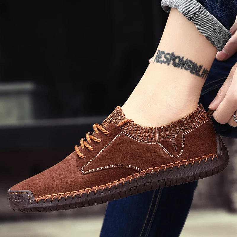 

High Quality 2022 Spring Hot Sale Fashion Mens Casual Shoes Hand Sewn Leather Wear-resistant Shoes Outdoor Sports Socks Shoes 48