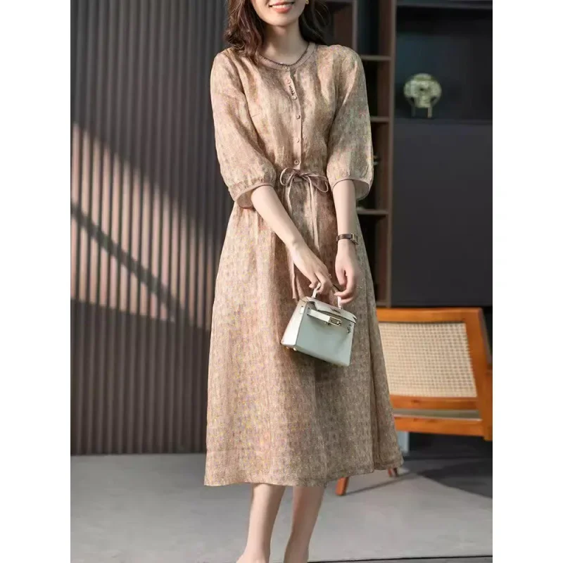 2024 весна-лето новое винтажное облегающее платье средней длины с цветочным