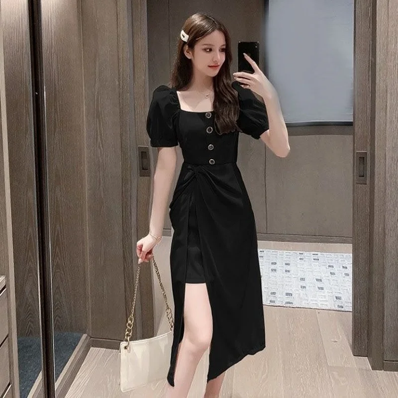 Midi Dresses for Chic and Elegant Ladies Long Black Party Trend Woman Evening Dress 2023 Maxi Integrated Cotton Robe French New