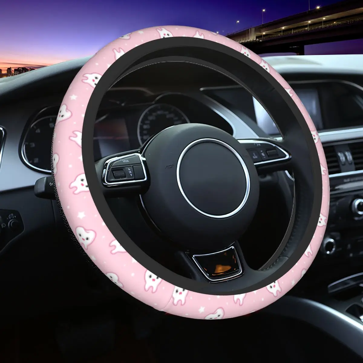 

38cm Car Steering Wheel Covers Cartoon Teeth Elastic Cute Braid On The Steering Wheel Cover Car-styling Automobile Accessory