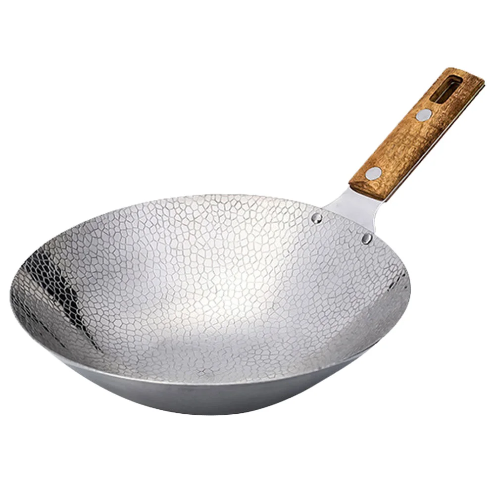 

Stainless Steel Griddle Home Wok Pan Kitchen Utensil Metal Handles Stir-fry Portable Supply Stove Accessories