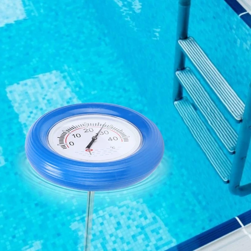 

Floating Pool Thermometer Large Centigrade Dial Plate Water Temperature Gauge with String for Spa Tub Pond Blue