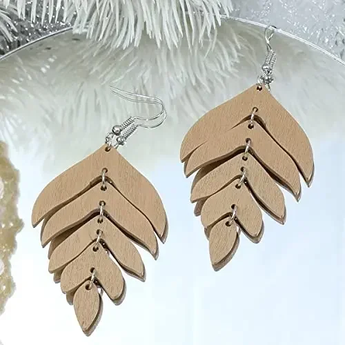 Женские серьги-подвески с листьями деревянные висячие украшения ручной работы в