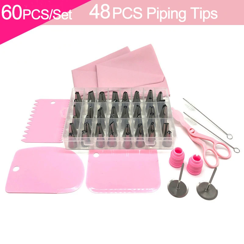 60/58/57/56/40pcs Pastry And Bakery Accessories Set Cake Decoration Tools Piping Tips Muffin Cup Nails Scraper Scissors Brush